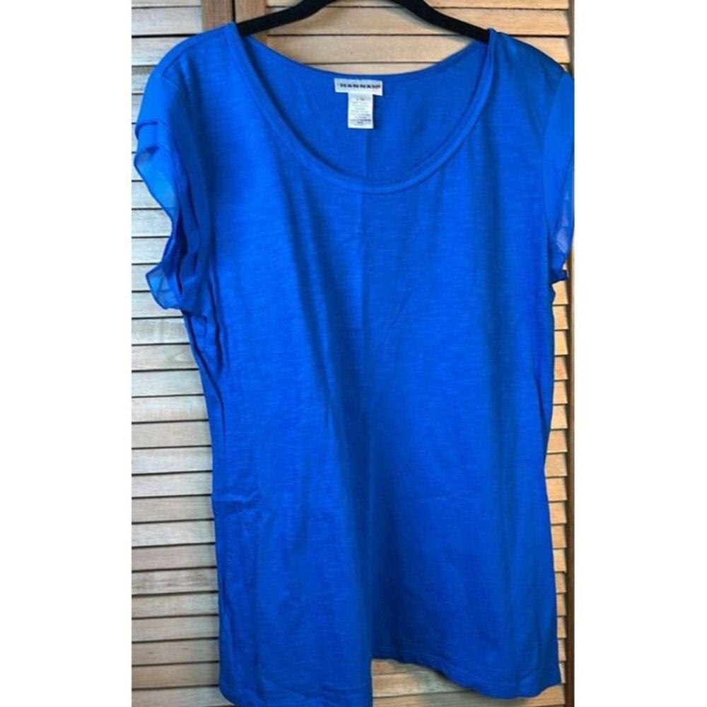 Hannah Sleeveless Blue Top with Light Ruffles at Shoulder